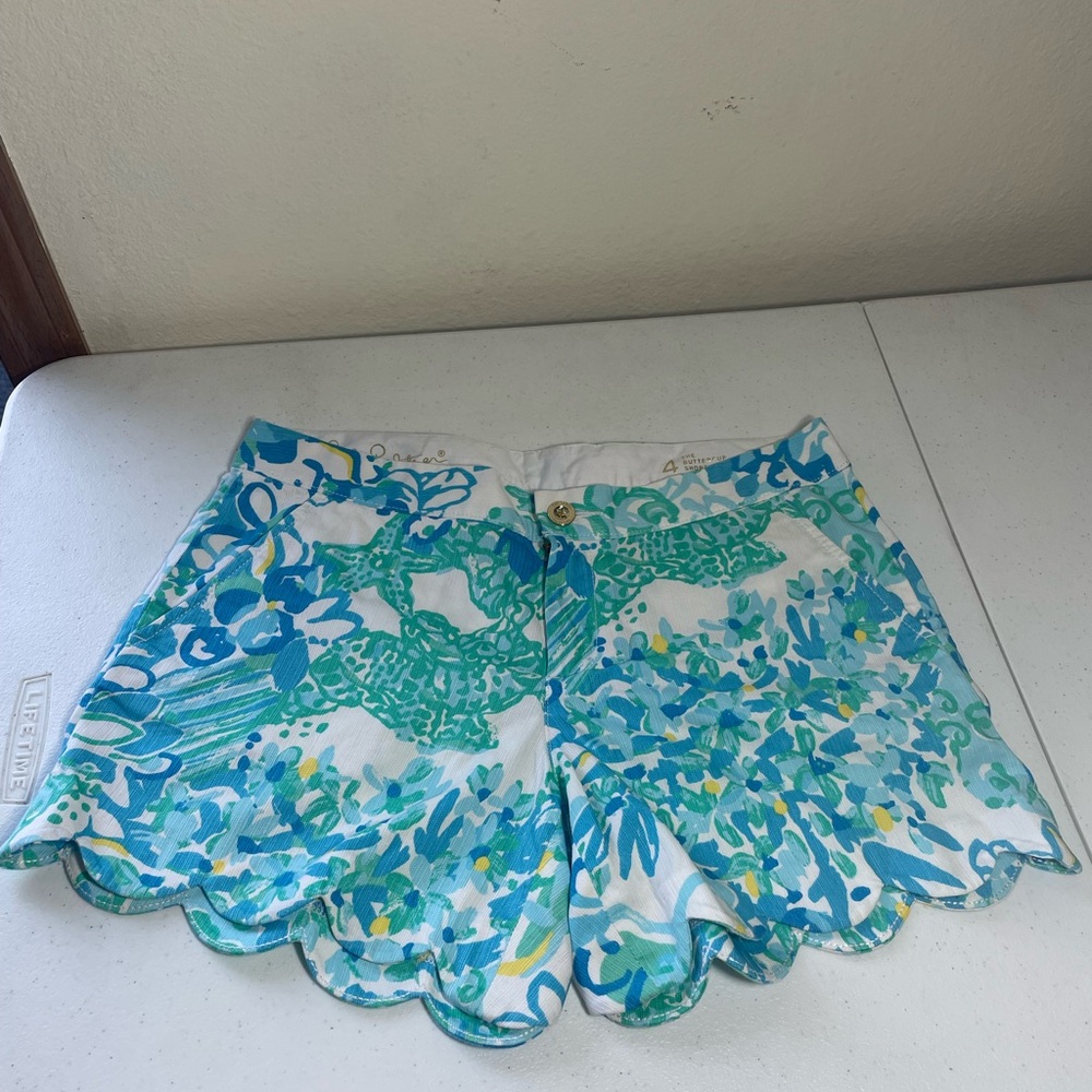 Lilly Pulitzer Blue and Green Floral High Waist Shorts